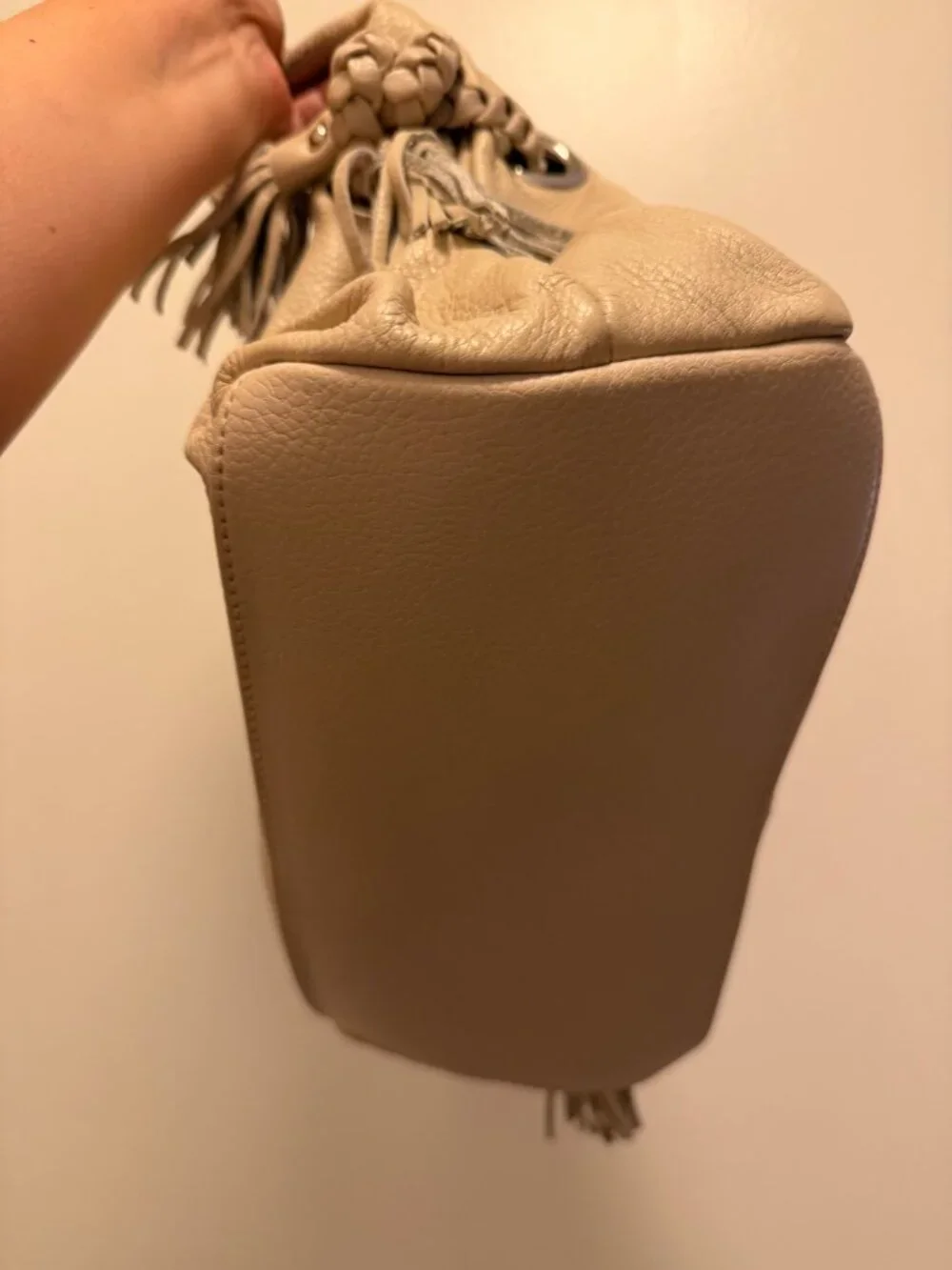 a.n.a (A New Approach) Cream/Beige Braided Tassel Slouchy Hobo Bag